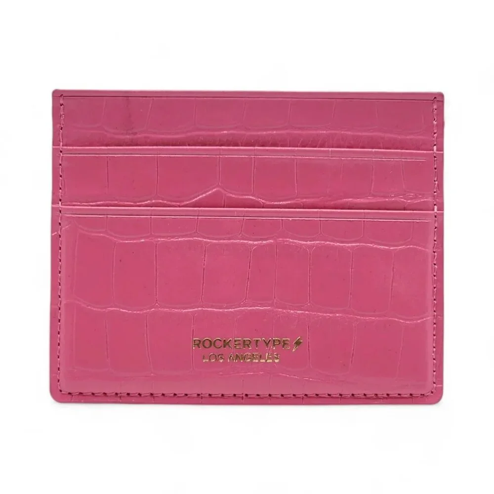 ROCKERTYPE Luxury Cardholder Wallet Crocodile Embossed Italian Leather Pink